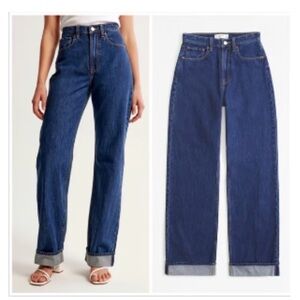 Abercrombie Curve Love High Rise Loose Jeans in Dark with Cuff Hem